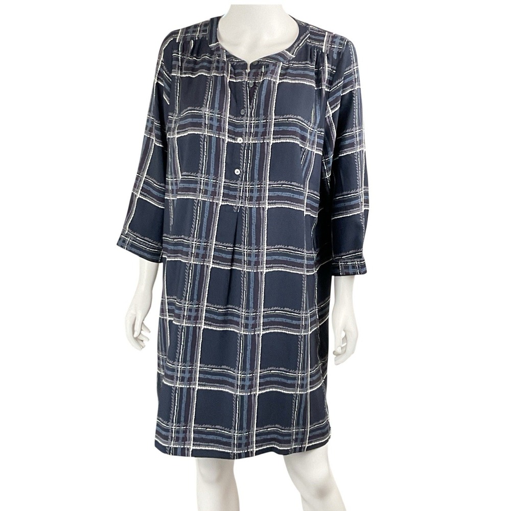 Loft Outlet Womens Long Sleeve Dress Shirt Large Petite Plaid Multicolor V-neck